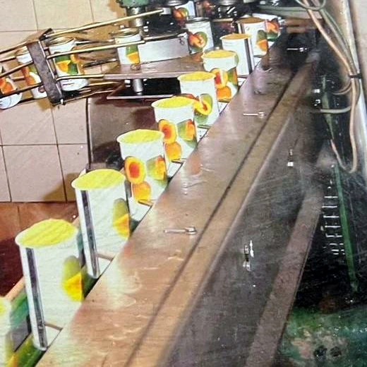 Filled BEST tins moving along the canning line, from the company archive